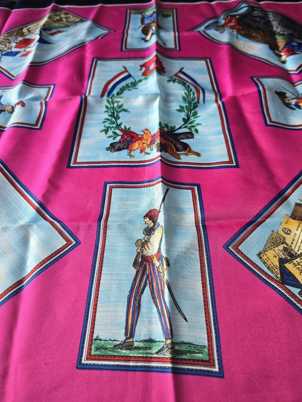 Vintage French Revolution Scarf Pink Bastille Liberty Bicentennial 1789 Square